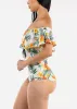 White Off Shoulder Floral Bodysuit sold by Moda