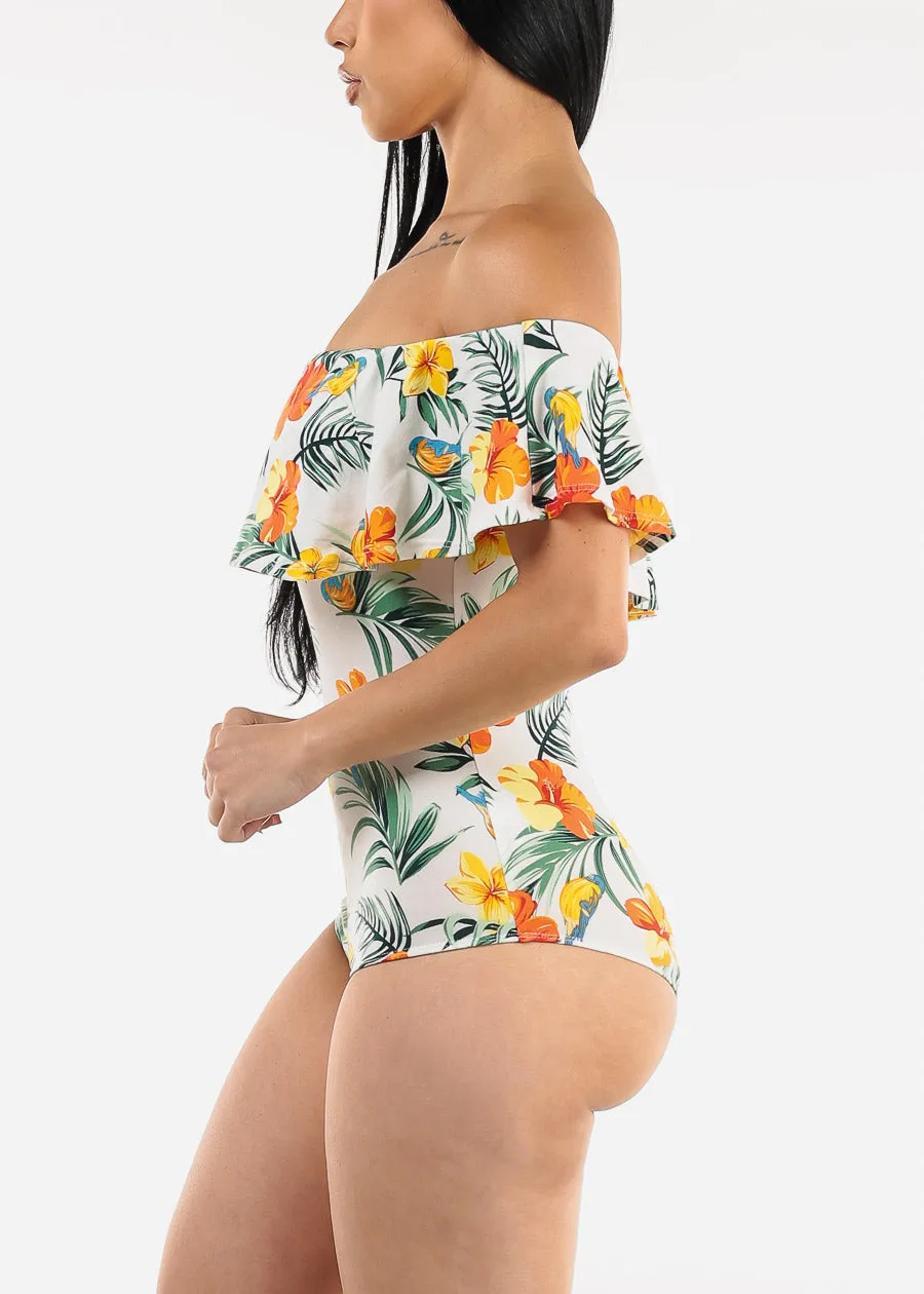 White Off Shoulder Floral Bodysuit sold by Moda product image thumbnail 4