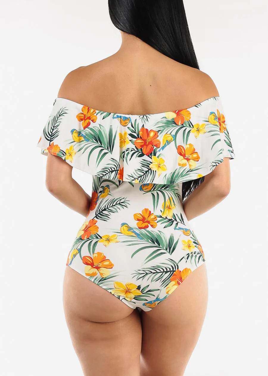 White Off Shoulder Floral Bodysuit sold by Moda product image thumbnail 5
