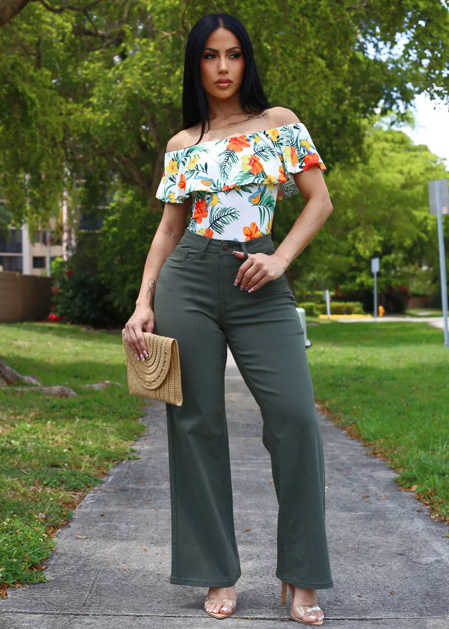 White Off Shoulder Floral Bodysuit sold by Moda product image thumbnail 3