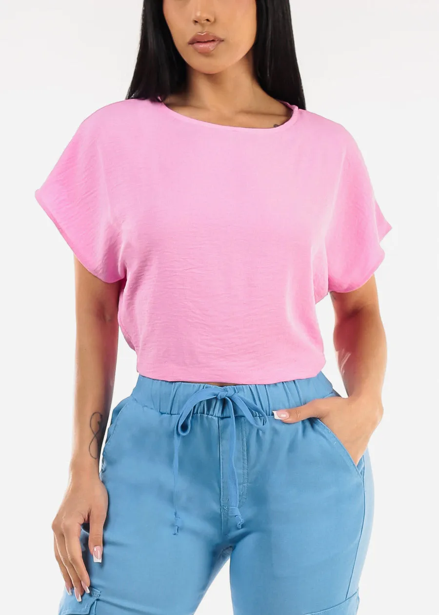 Short Dolman Sleeve Round Neckline Blouse Pink sold by Moda