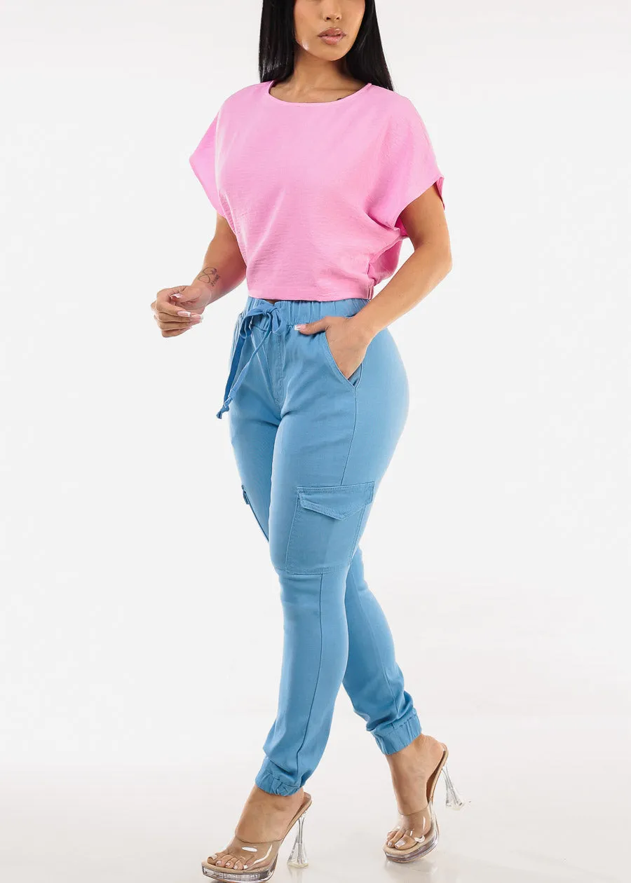 Short Dolman Sleeve Round Neckline Blouse Pink sold by Moda product image thumbnail 2