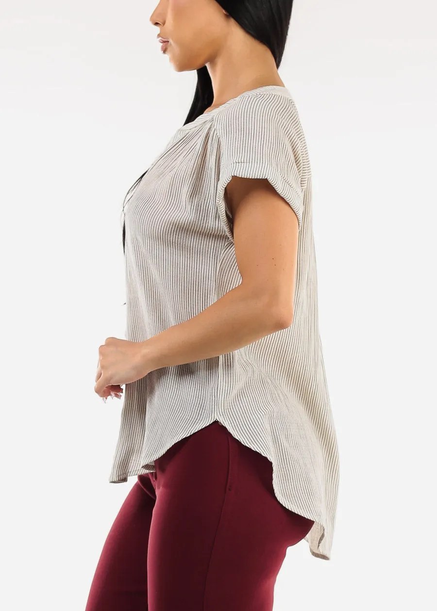 Short Sleeve Vneck High Low Stripe Blouse Ivory sold by Moda product image thumbnail 3