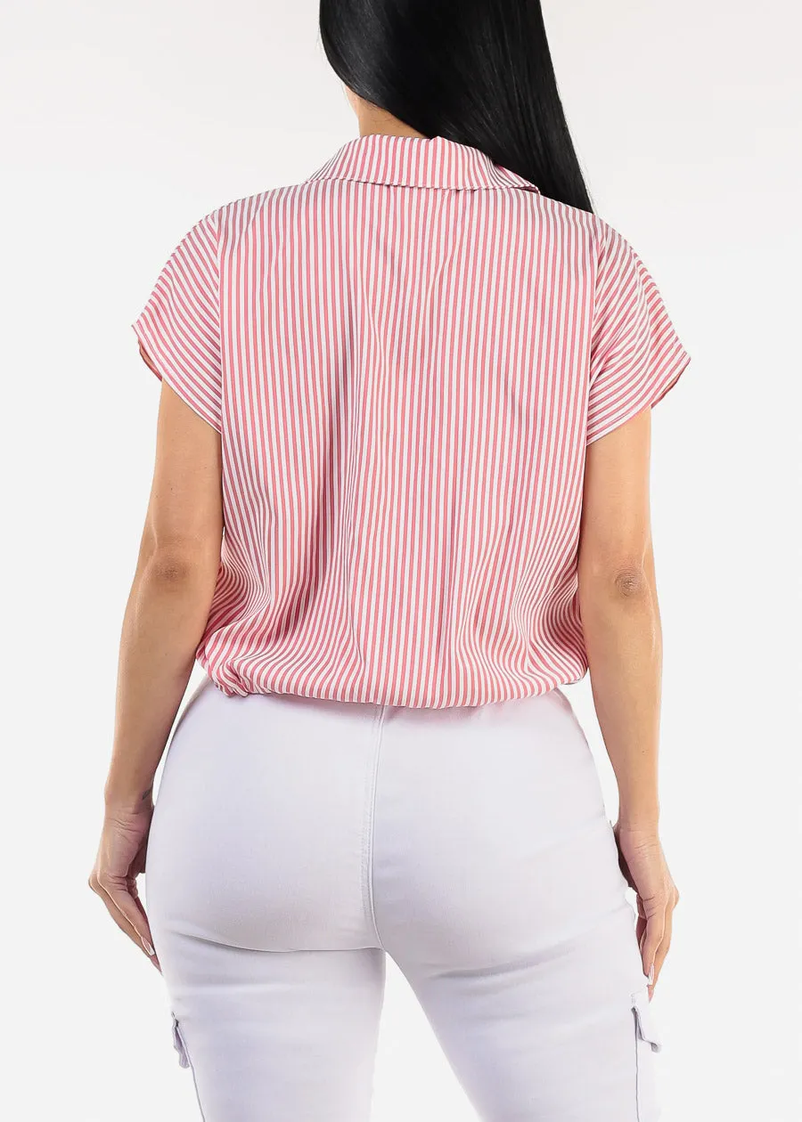 Short Sleeve Stripe Button Up Blouse Terracotta sold by Moda product image thumbnail 4