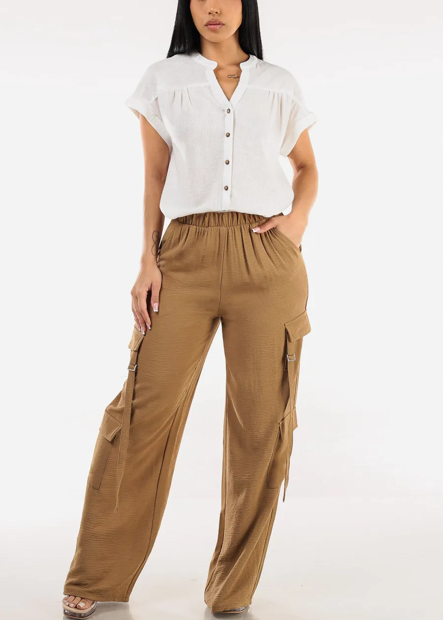 Super High Waist Wide Leg Cargo Pants Dark Khaki sold by Moda product image thumbnail 2