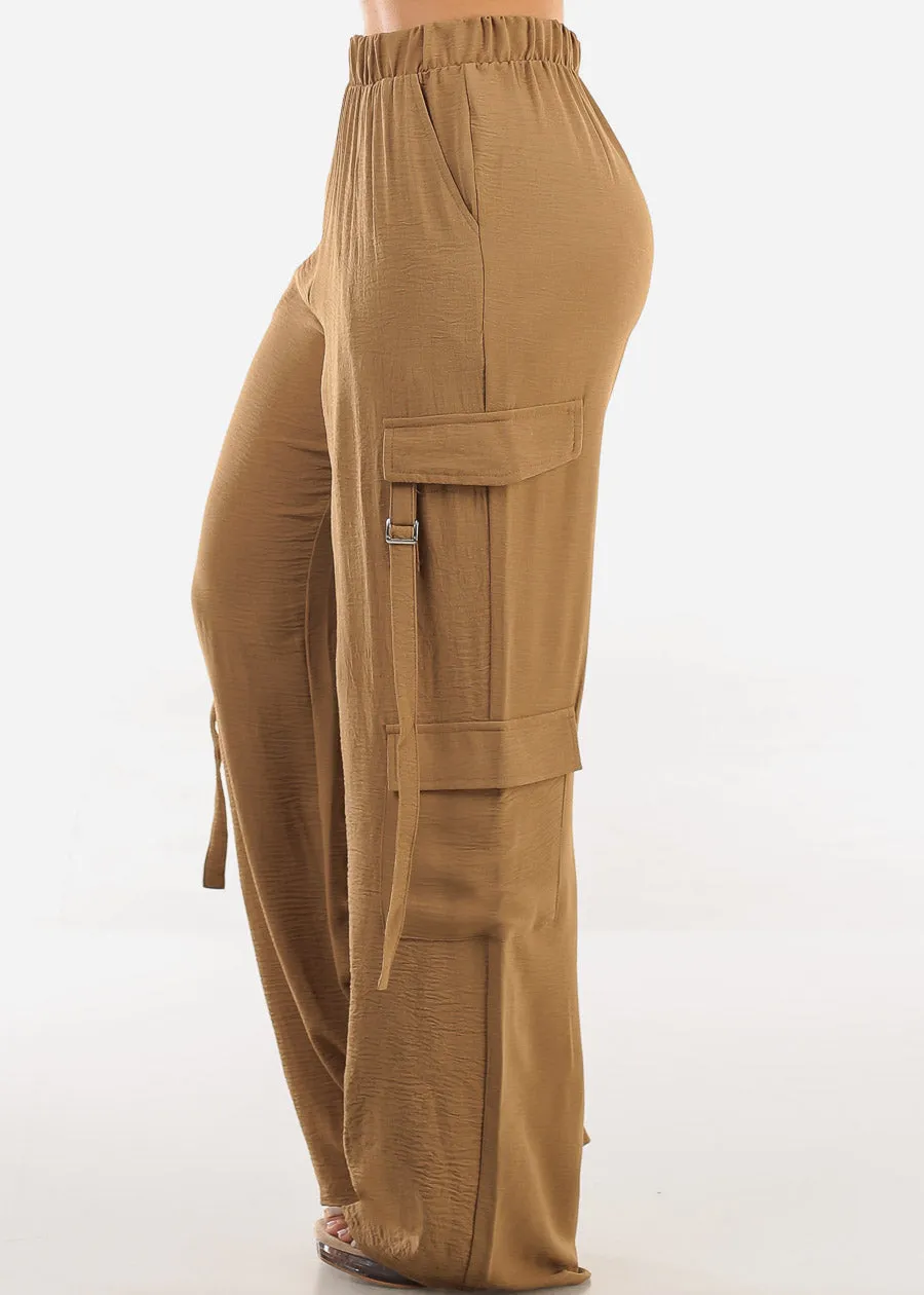 Super High Waist Wide Leg Cargo Pants Dark Khaki sold by Moda product image thumbnail 3
