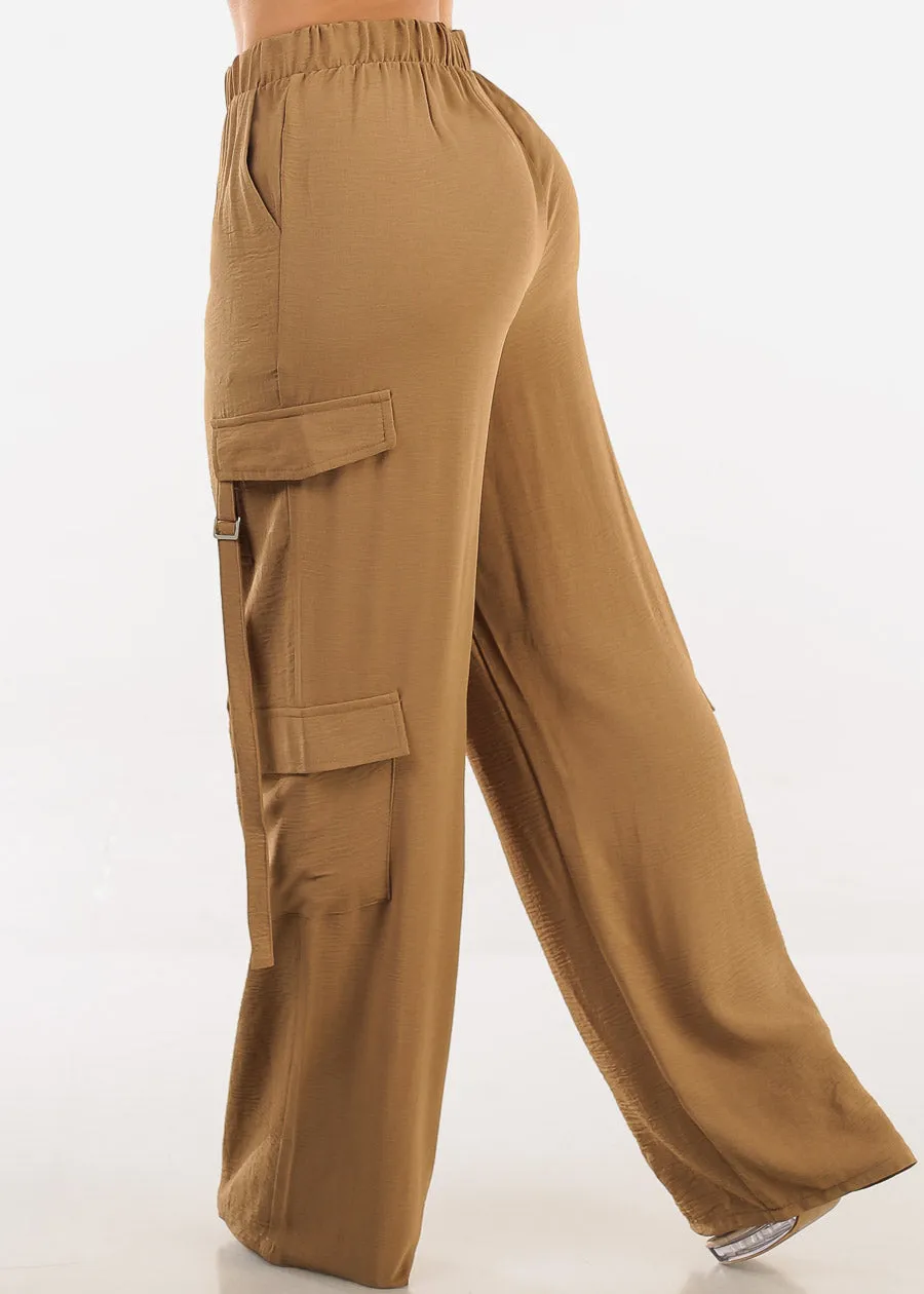 Super High Waist Wide Leg Cargo Pants Dark Khaki sold by Moda product image thumbnail 4