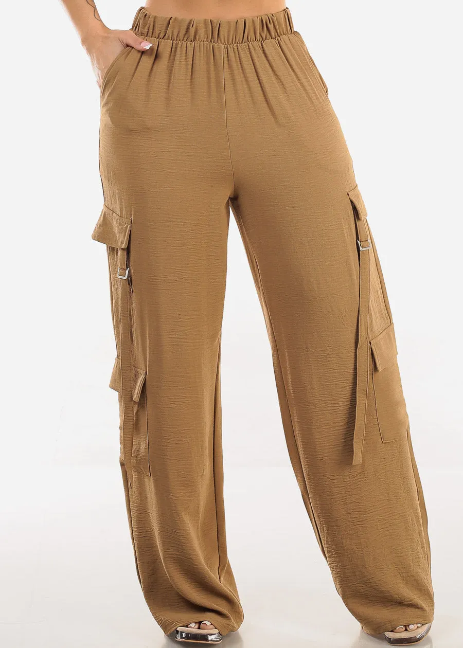 Super High Waist Wide Leg Cargo Pants Dark Khaki sold by Moda