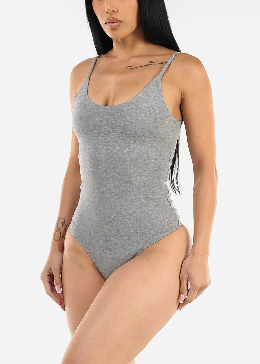 Sleeveless Scoop Neck Thong Bodysuit Grey sold by Moda
