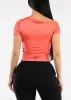 Asymmetrical Neckline Ruched Top Coral sold by Moda