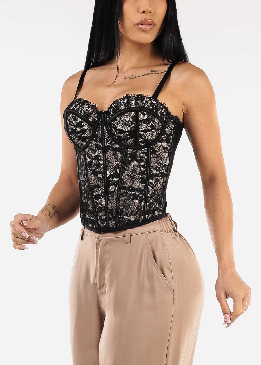 Sweetheart Neckline Floral Lace Corset Top Black sold by Moda product image thumbnail 3