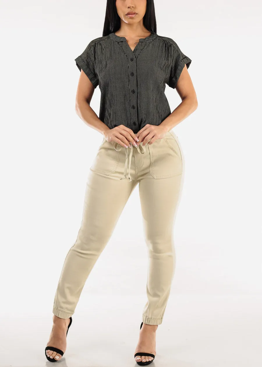 Short Sleeve Vneck High Low Stripe Blouse Black sold by Moda product image thumbnail 2