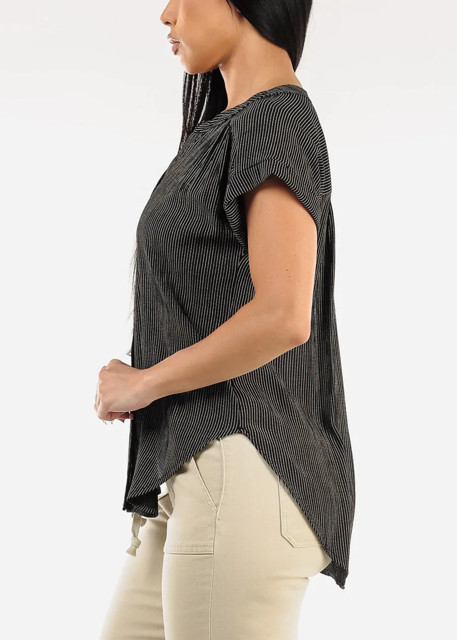 Short Sleeve Vneck High Low Stripe Blouse Black sold by Moda product image thumbnail 3