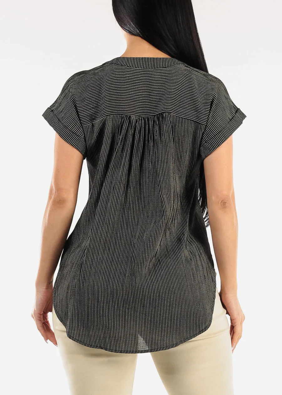 Short Sleeve Vneck High Low Stripe Blouse Black sold by Moda product image thumbnail 4