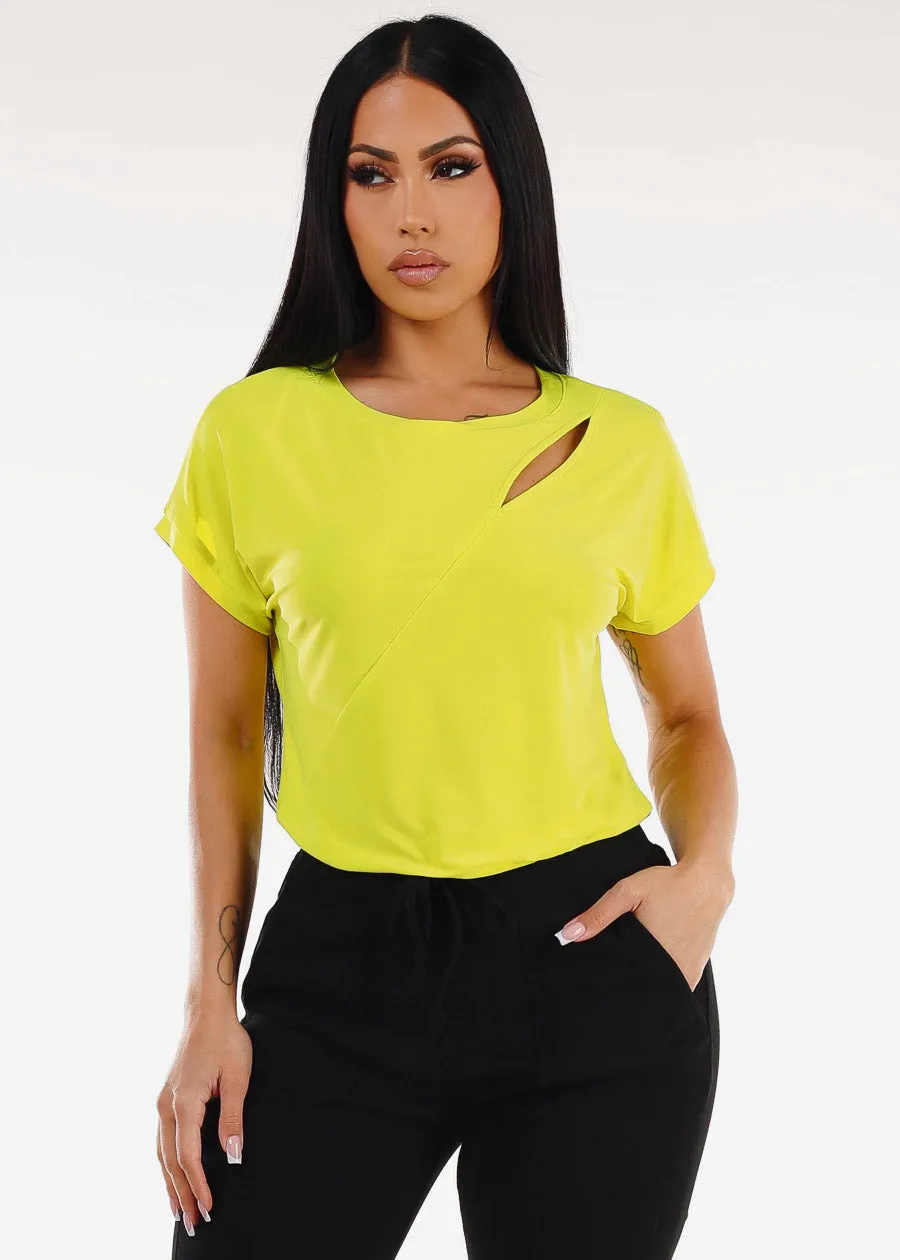 Short Sleeve Round Neck Stretchy Blouse Lime sold by Moda