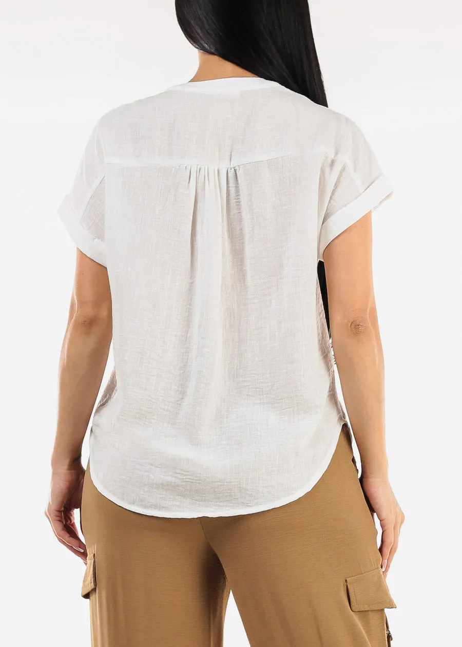 Short Sleeve Button Up Linen Blouse White sold by Moda product image thumbnail 4