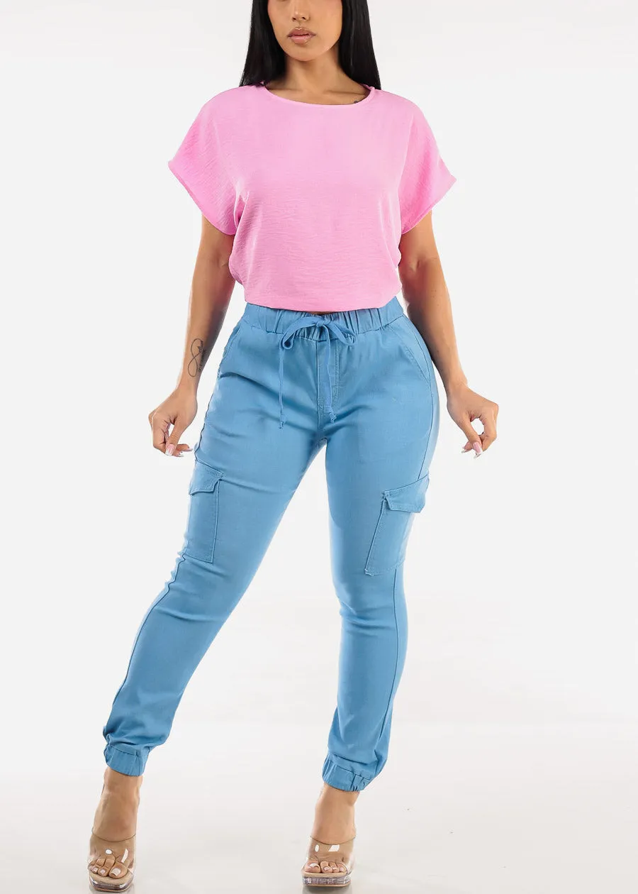 High Waist Hyper Stretch Cargo Jogger Pants Light Blue sold by Moda product image thumbnail 2