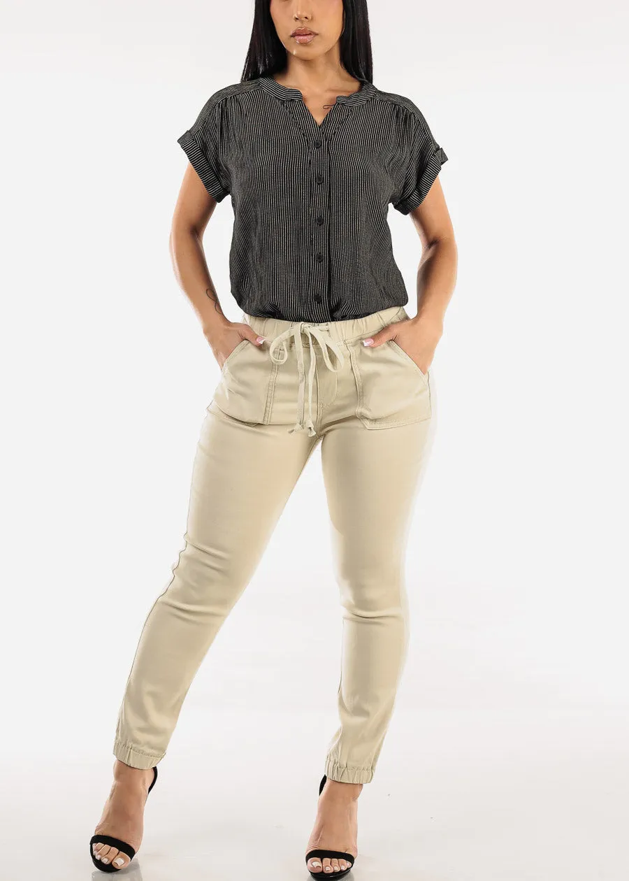 High Waist Hyper Stretch Cuffed Jogger Pants Sand sold by Moda product image thumbnail 2