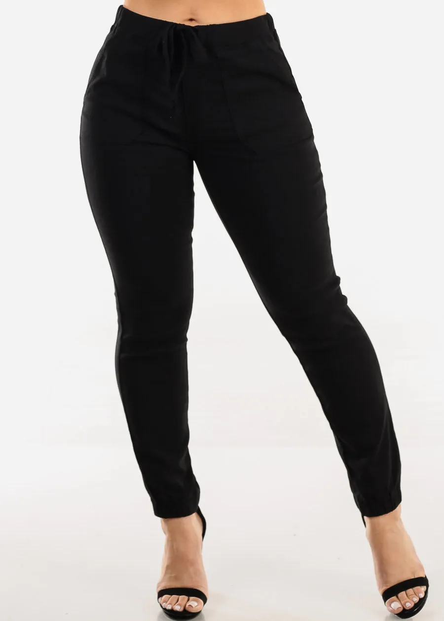 High Waist Hyper Stretch Cuffed Jogger Pants Black sold by Moda
