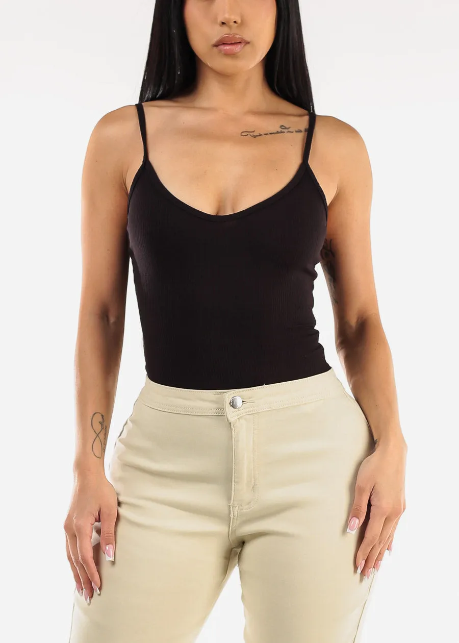 Sleeveless Vneck Ribbed Thong Bodysuit Black sold by Moda product image thumbnail 5