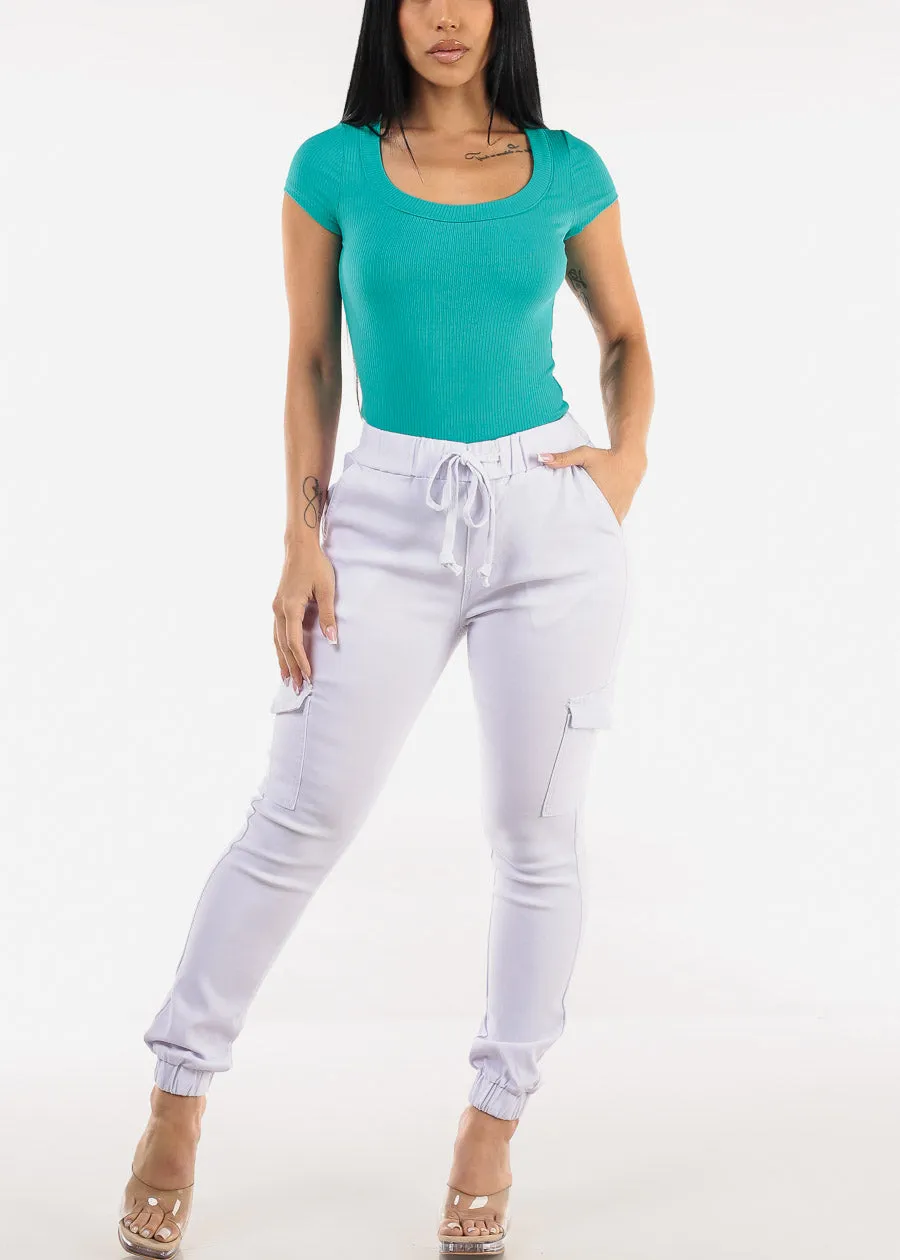 High Waist Hyper Stretch Cargo Jogger Pants White sold by Moda product image thumbnail 2