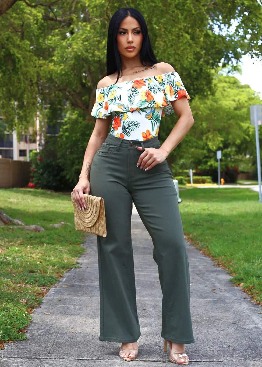 High Waist Hyper Stretch Wide Leg Pants Olive sold by Moda product image thumbnail 4