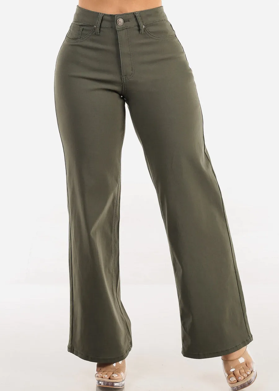 High Waist Hyper Stretch Wide Leg Pants Olive sold by Moda