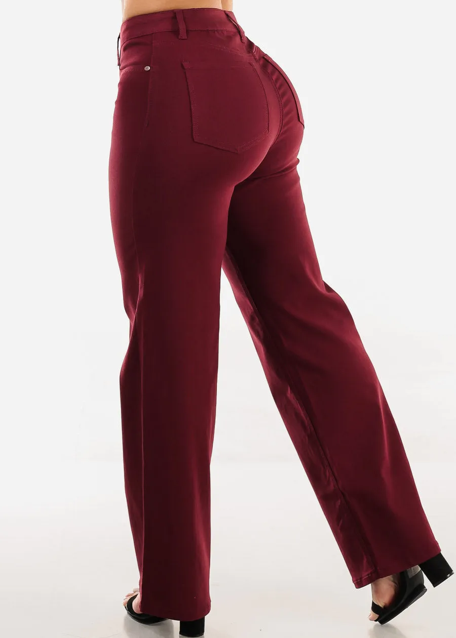 High Waist Hyper Stretch Wide Leg Pants Wine sold by Moda product image thumbnail 4