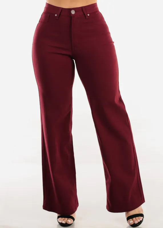 High Waist Hyper Stretch Wide Leg Pants Wine sold by Moda