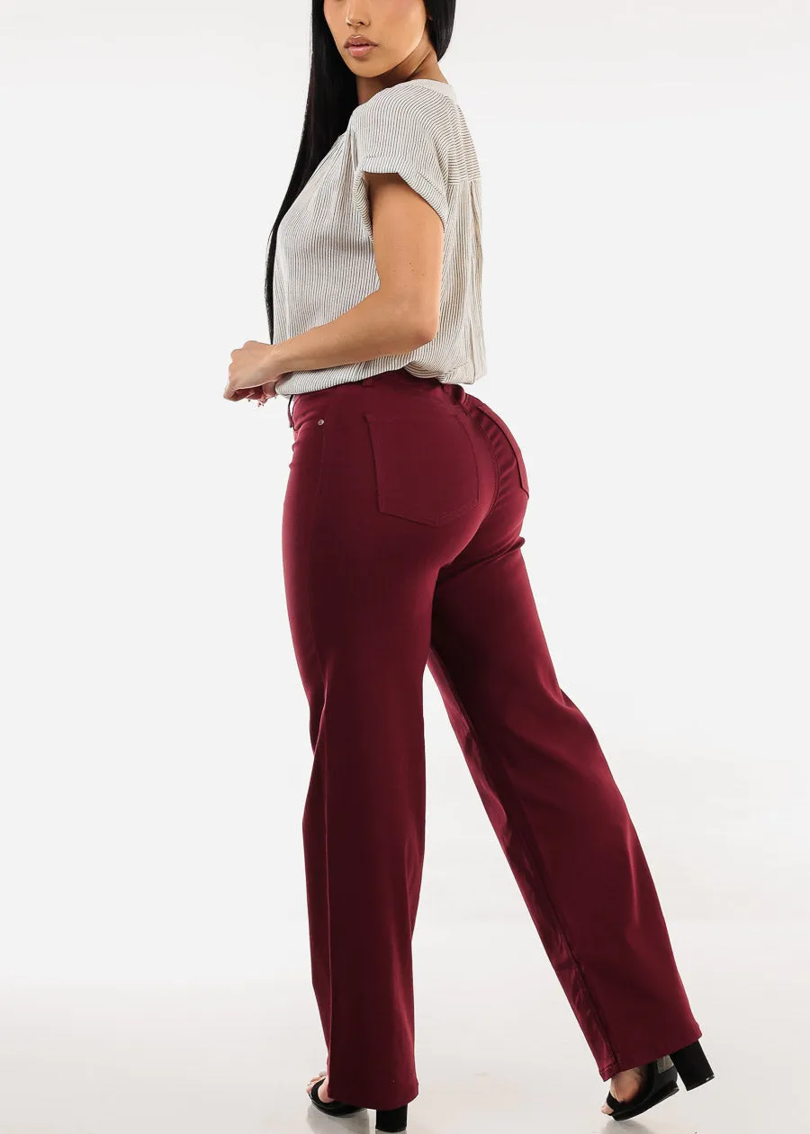 High Waist Hyper Stretch Wide Leg Pants Wine sold by Moda product image thumbnail 5
