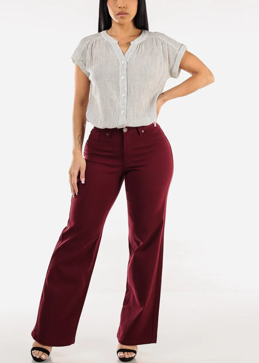 High Waist Hyper Stretch Wide Leg Pants Wine sold by Moda product image thumbnail 2