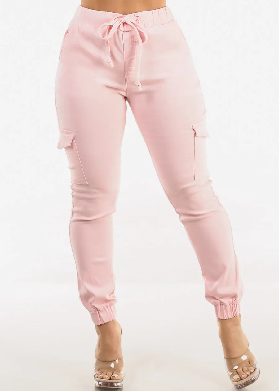 High Waist Hyper Stretch Cargo Jogger Pants Light Pink sold by Moda