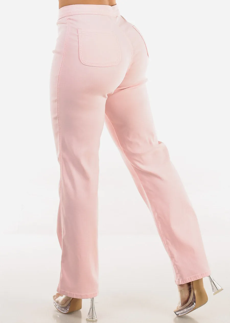 High Waist Hyper Stretch Straight Leg Pants Light Pink sold by Moda product image thumbnail 4