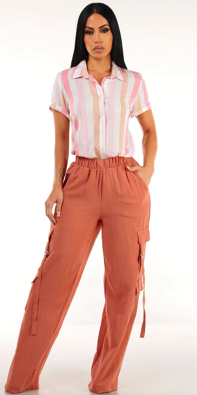Stripe Wide Cargo Pants Look sold by Moda
