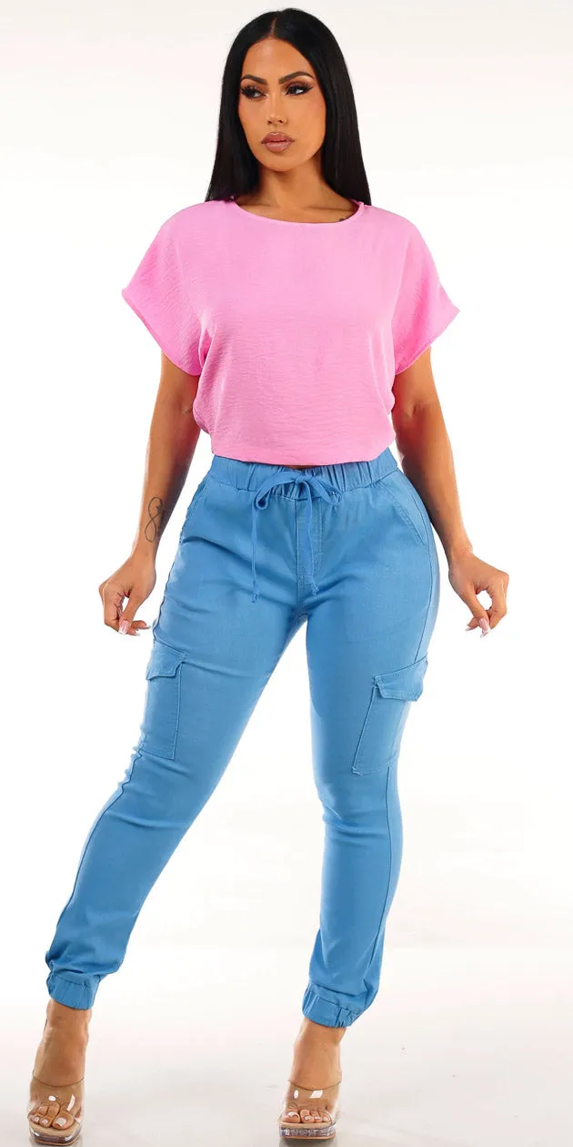 Pink Cargo Jogger Pants Set sold by Moda