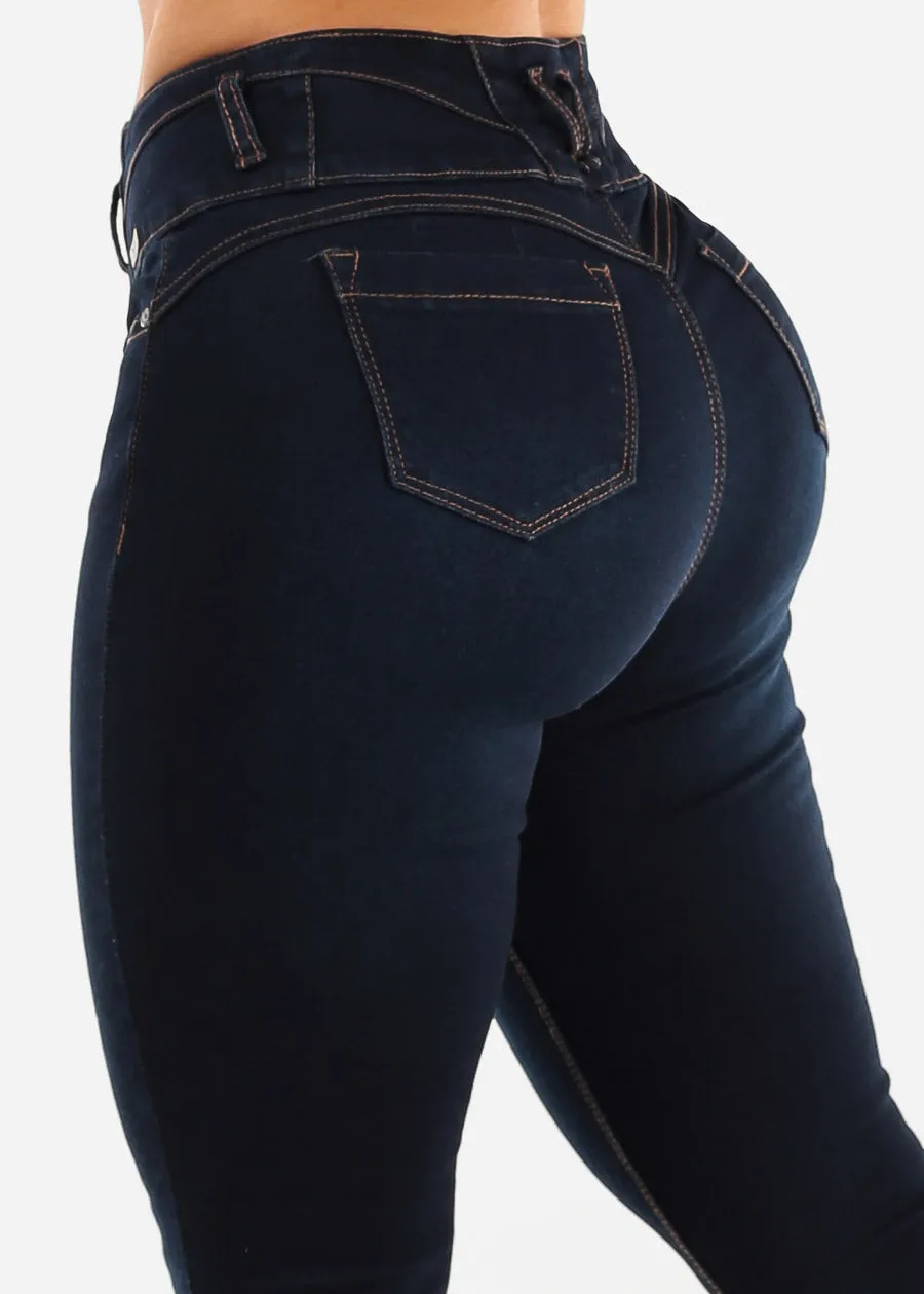 Butt Lift High Waist Skinny Jeans Dark Blue sold by Moda