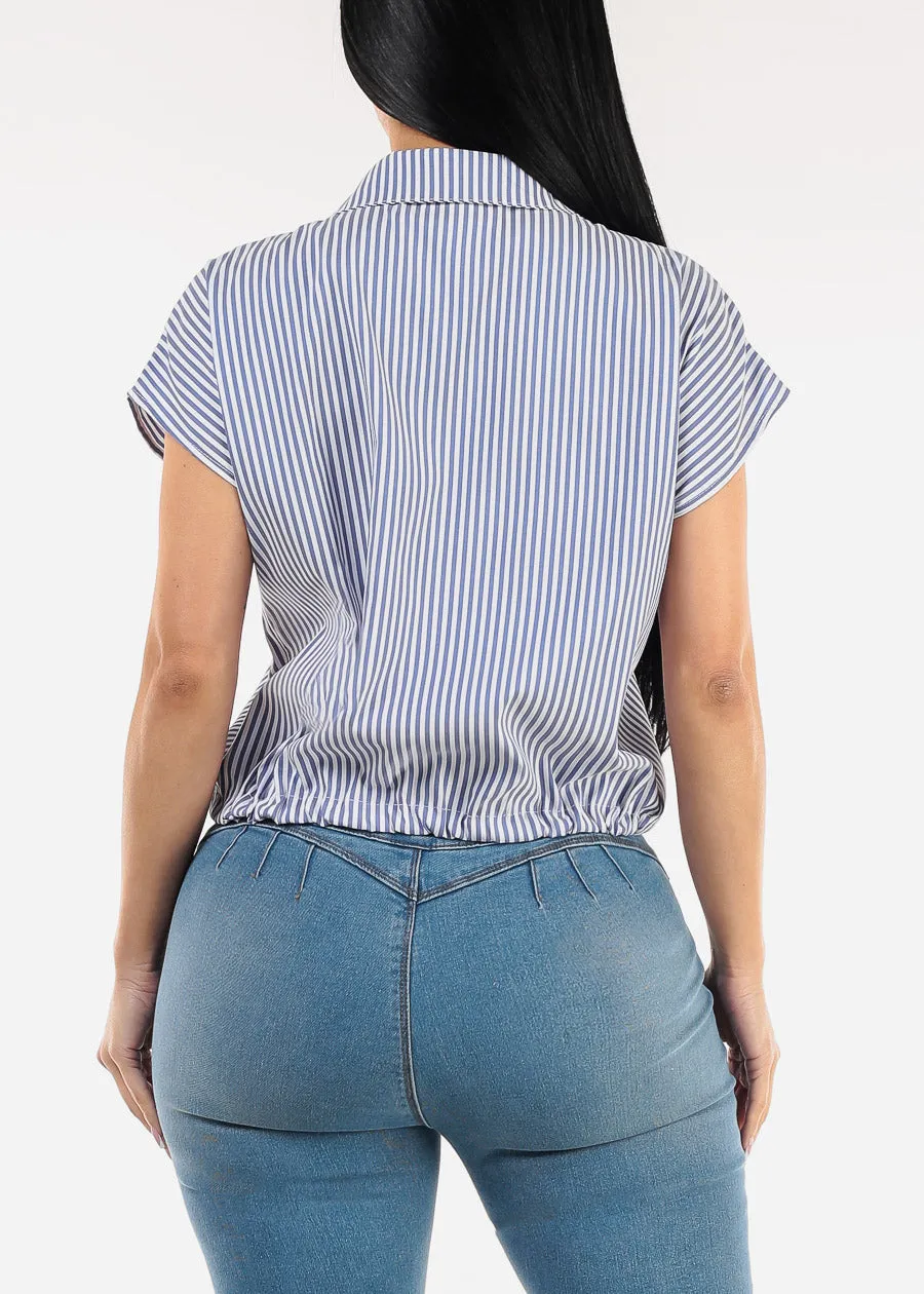 Short Sleeve Stripe Button Up Blouse Navy sold by Moda product image thumbnail 4