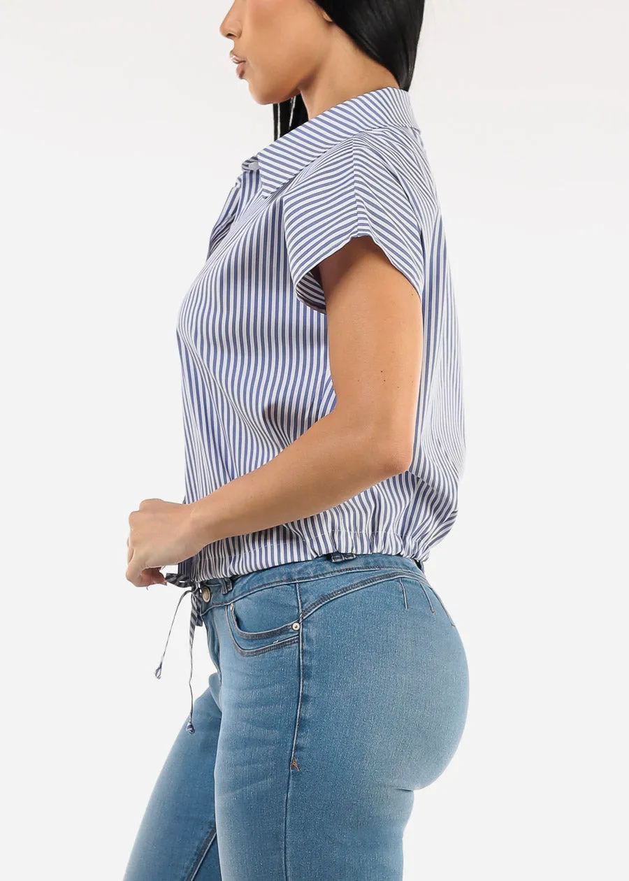 Short Sleeve Stripe Button Up Blouse Navy sold by Moda product image thumbnail 3