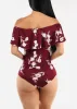 Off Shoulder Floral Bodysuit Burgundy sold by Moda
