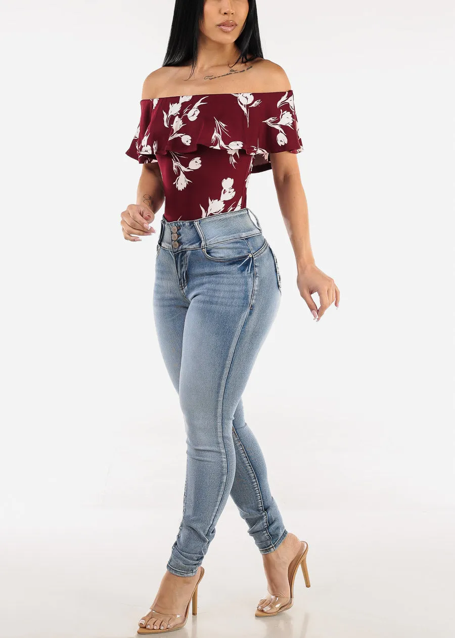 Off Shoulder Floral Bodysuit Burgundy sold by Moda product image thumbnail 2