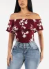 Off Shoulder Floral Bodysuit Burgundy sold by Moda