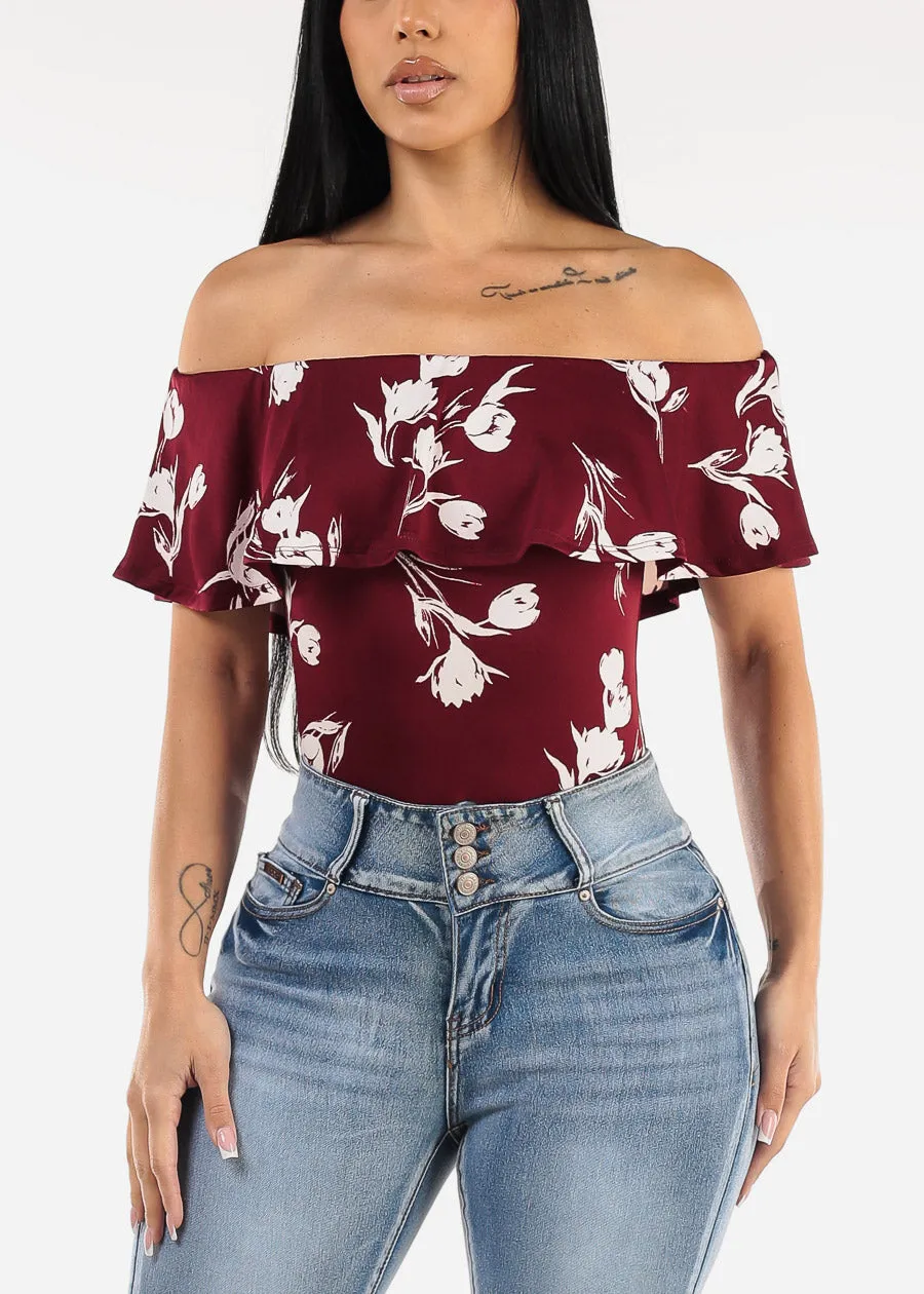 Off Shoulder Floral Bodysuit Burgundy sold by Moda product image thumbnail 5
