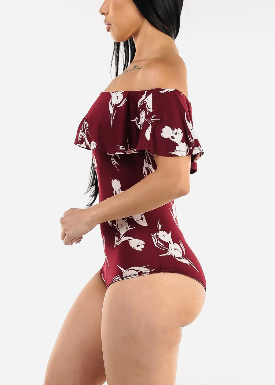 Off Shoulder Floral Bodysuit Burgundy sold by Moda product image thumbnail 3