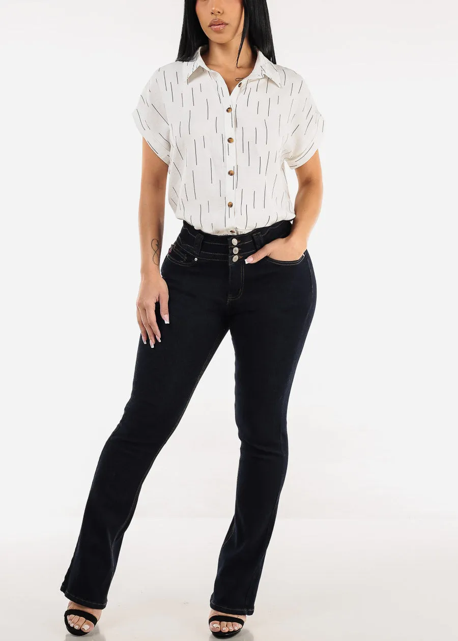 Short Sleeve Button Down Printed Collared Blouse Ivory sold by Moda product image thumbnail 2