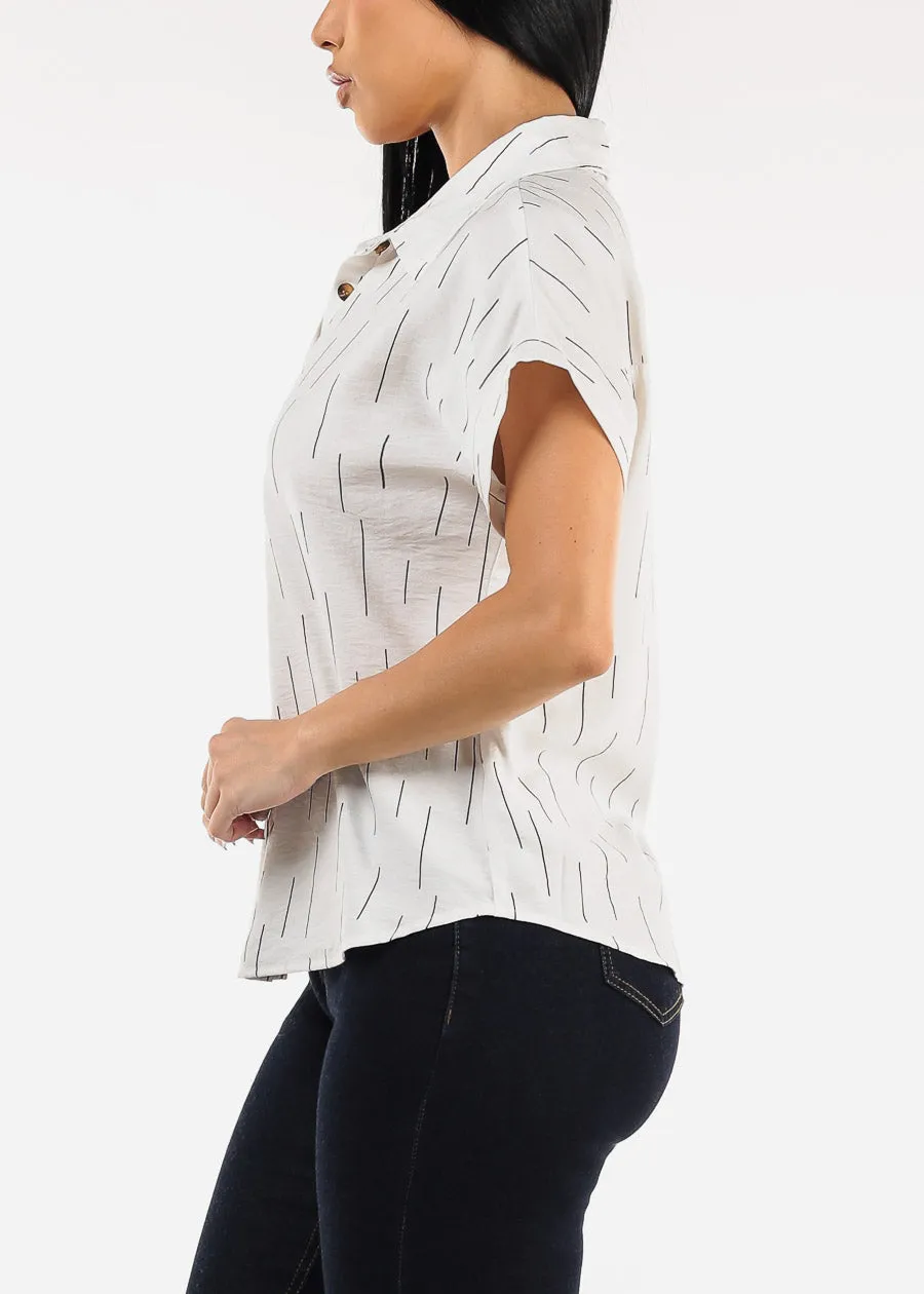 Short Sleeve Button Down Printed Collared Blouse Ivory sold by Moda product image thumbnail 3