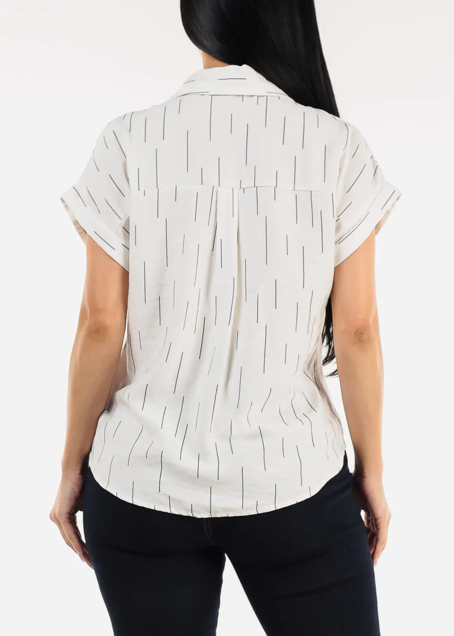 Short Sleeve Button Down Printed Collared Blouse Ivory sold by Moda product image thumbnail 4