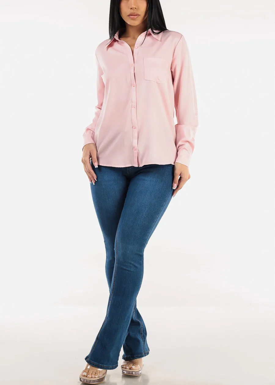 Long Sleeve Button Down Twill Collared Blouse Light Pink sold by Moda product image thumbnail 2