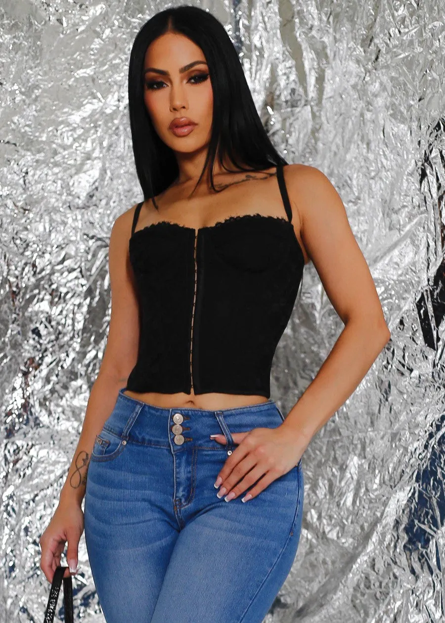Sleeveless Lace Bustier Corset Top Black sold by Moda