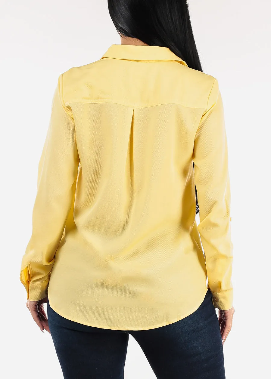 Long Sleeve Button Down Twill Collared Blouse Yellow sold by Moda product image thumbnail 4
