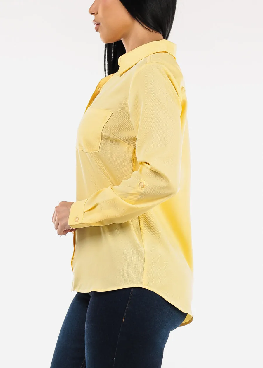 Long Sleeve Button Down Twill Collared Blouse Yellow sold by Moda product image thumbnail 3